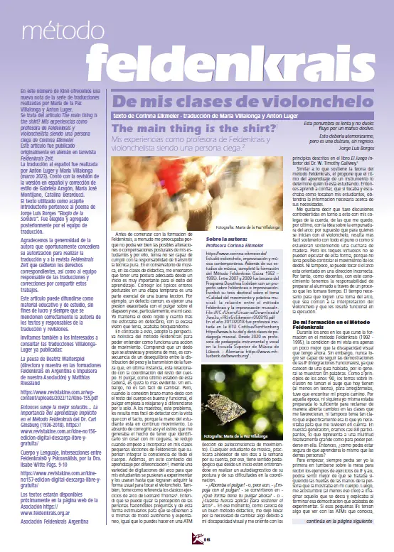 Primer página nota en revista Kiné 159 - Feldenkrais